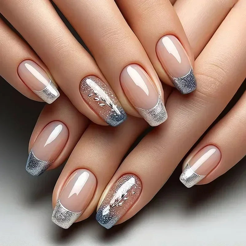 24Pcs Cute Green Square Press On Nails-9