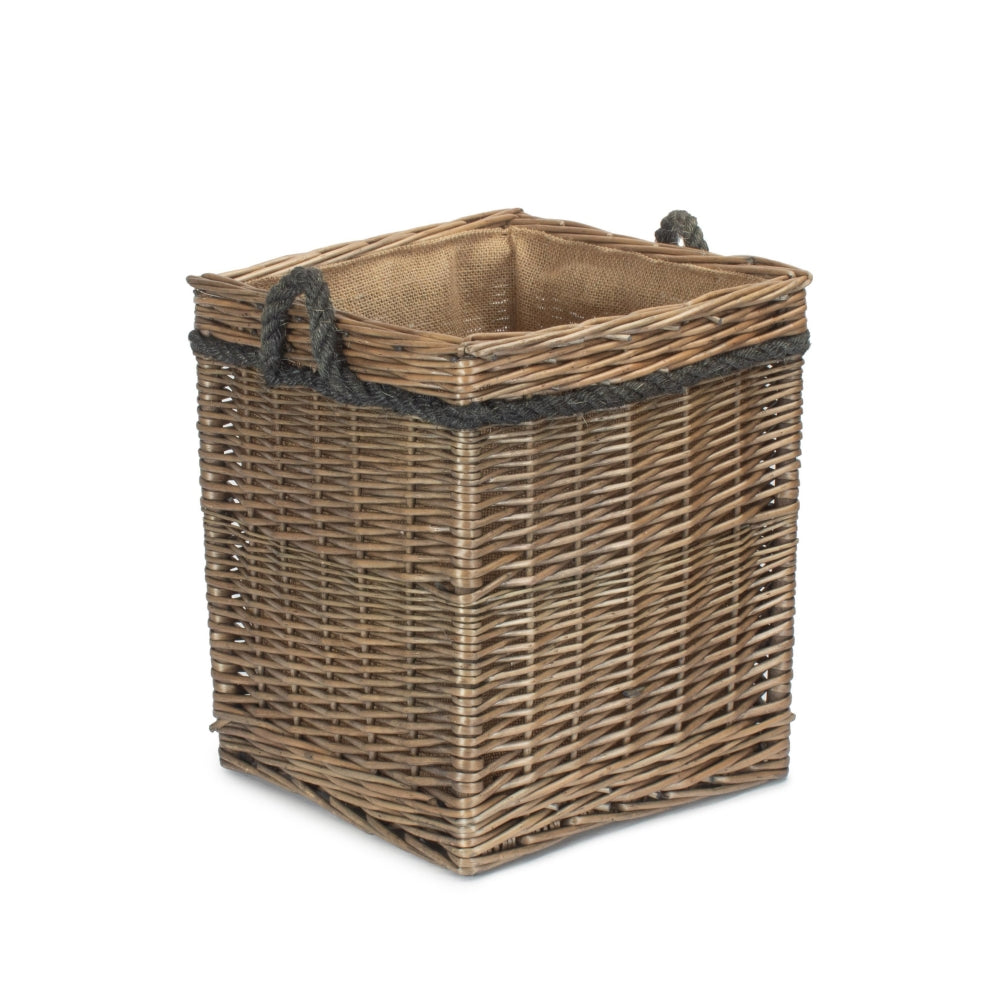 Antique Wash Willow Square Wicker Log Basket-1