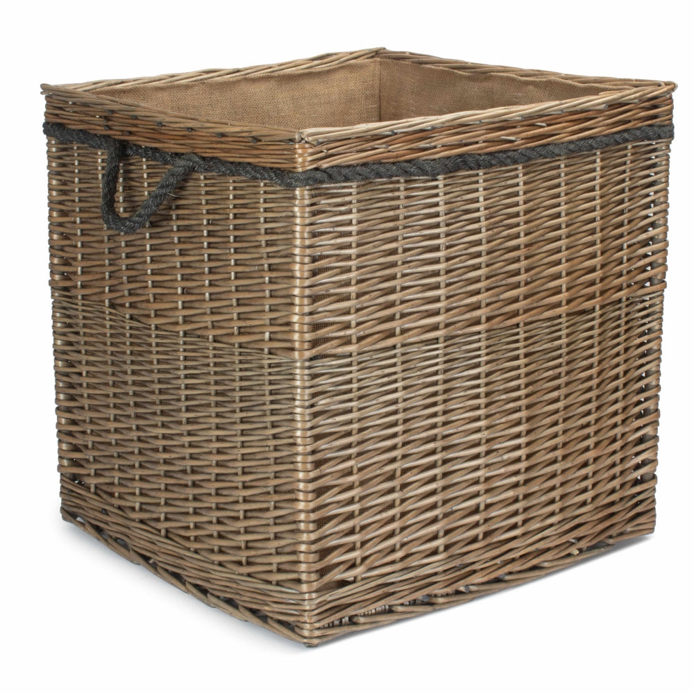 Antique Wash Willow Square Wicker Log Basket-3