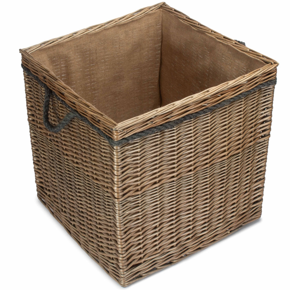 Antique Wash Willow Square Wicker Log Basket-4