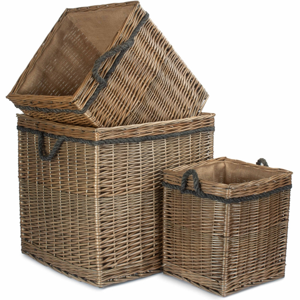 Antique Wash Willow Square Wicker Log Basket-0
