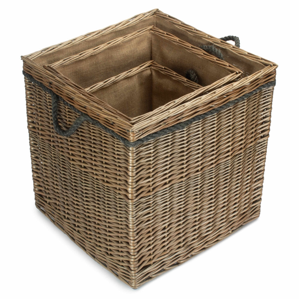 Antique Wash Willow Square Wicker Log Basket-5