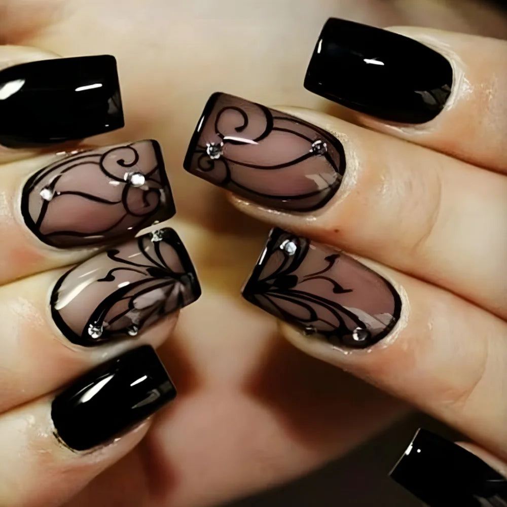 24pcs Spring Summer Flower Butterfly Press On Nails-0