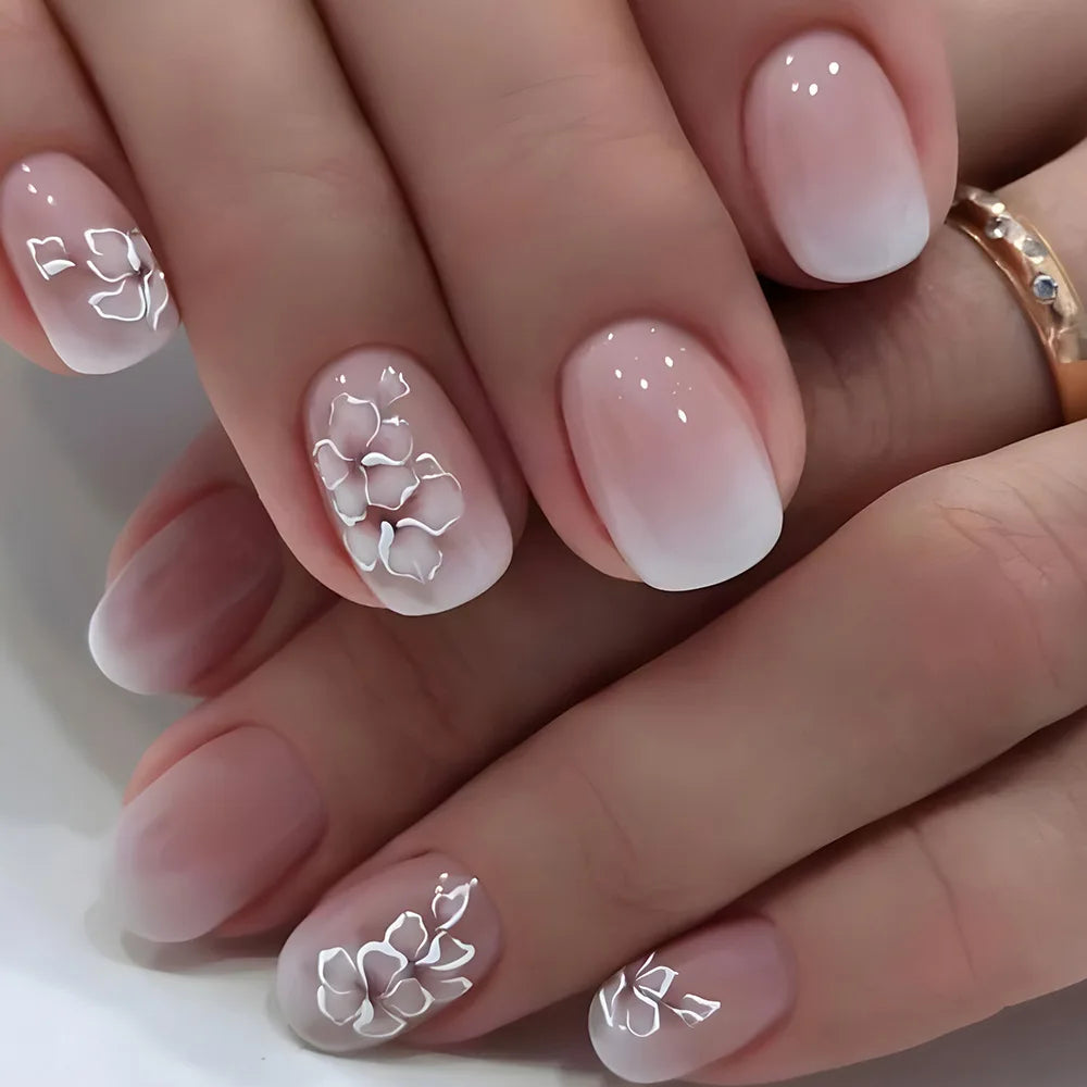 24pcs Spring Summer Flower Butterfly Press On Nails-2