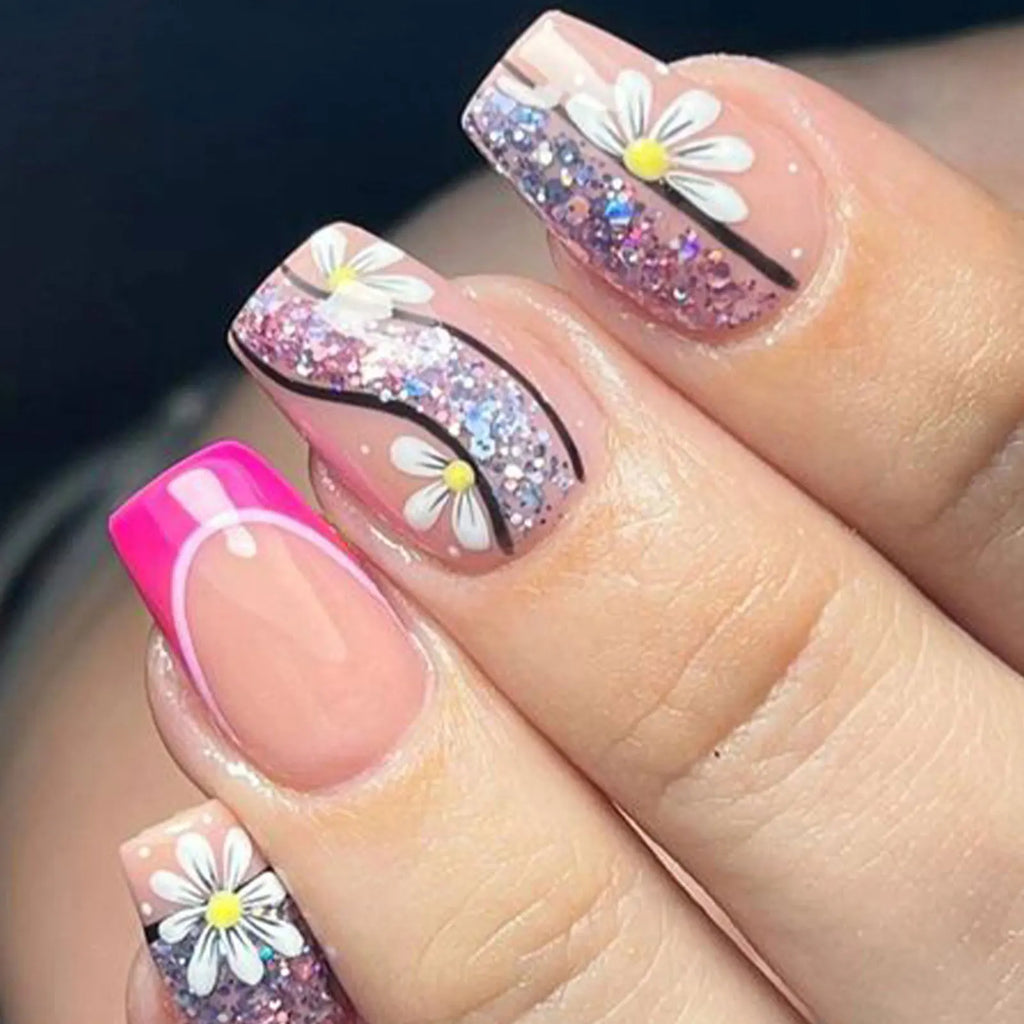 24pcs Spring Summer Flower Butterfly Press On Nails-9