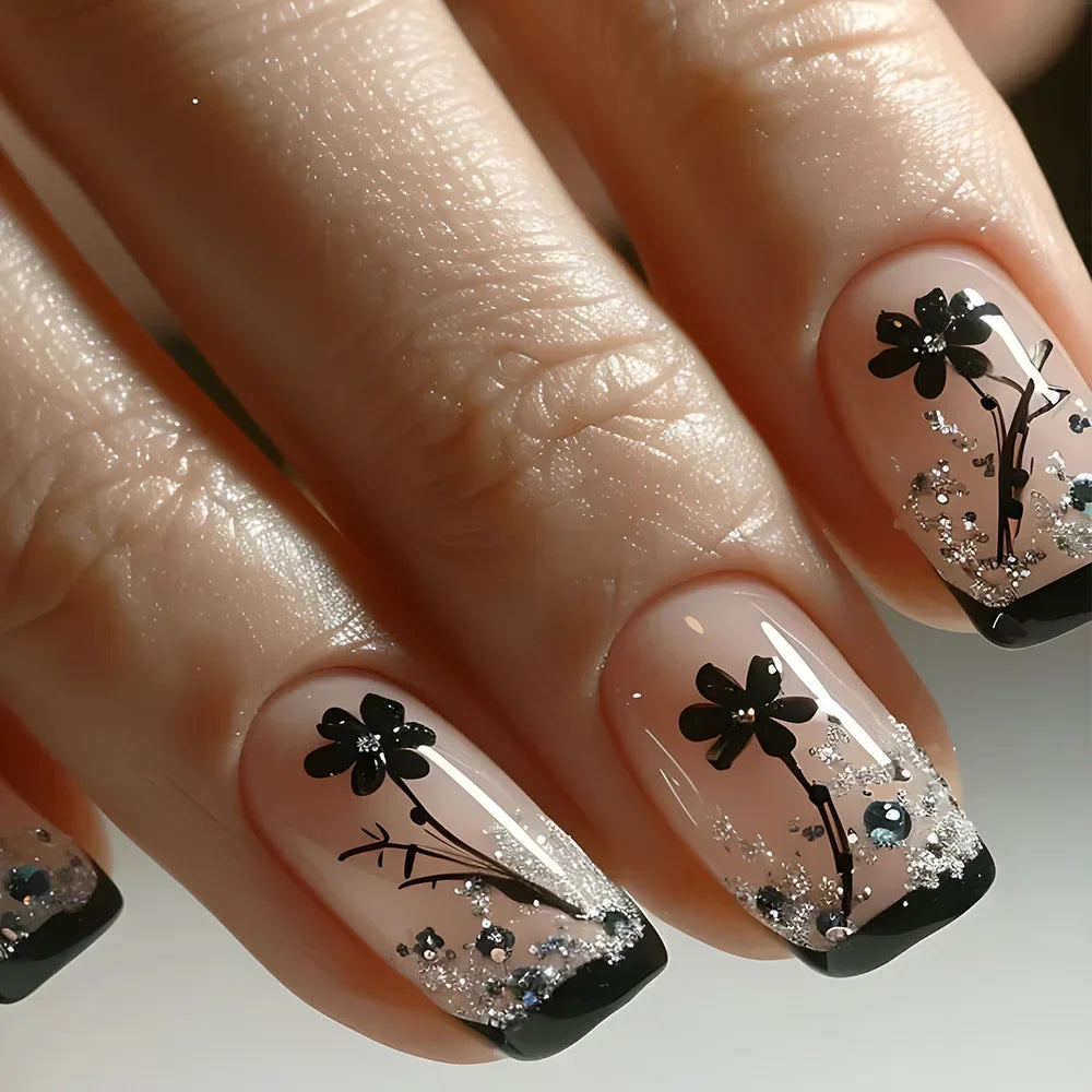 24Pcs Cute Green Square Press On Nails-17