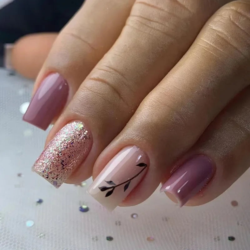 24Pcs Cute Green Square Press On Nails-12