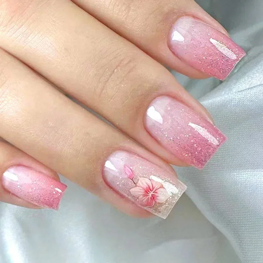 24Pcs Cute Green Square Press On Nails-20