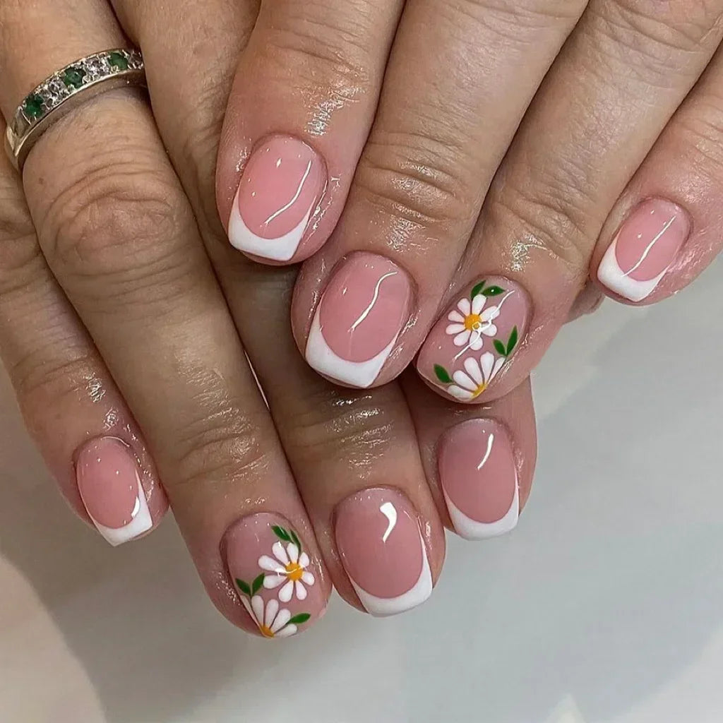 24Pcs Cute Green Square Press On Nails-1