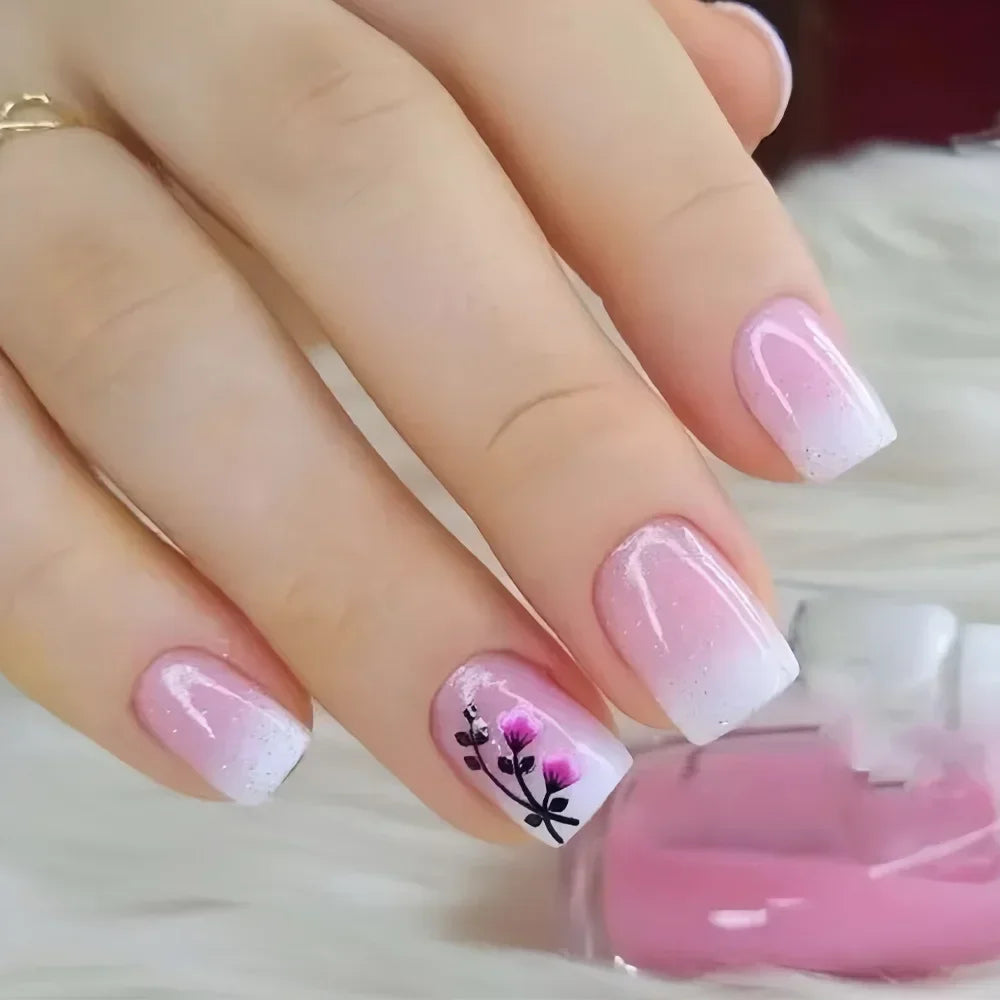 24Pcs Cute Green Square Press On Nails-22