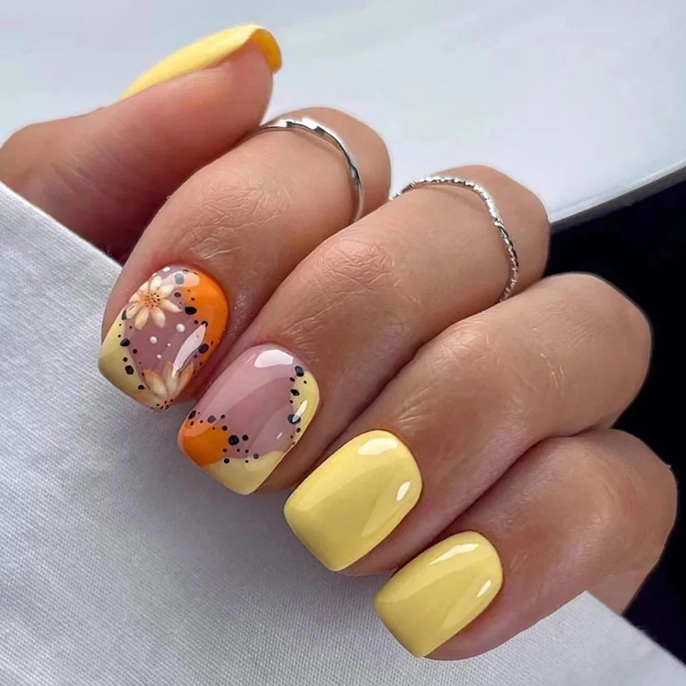 24pcs Spring Summer Flower Butterfly Press On Nails-8