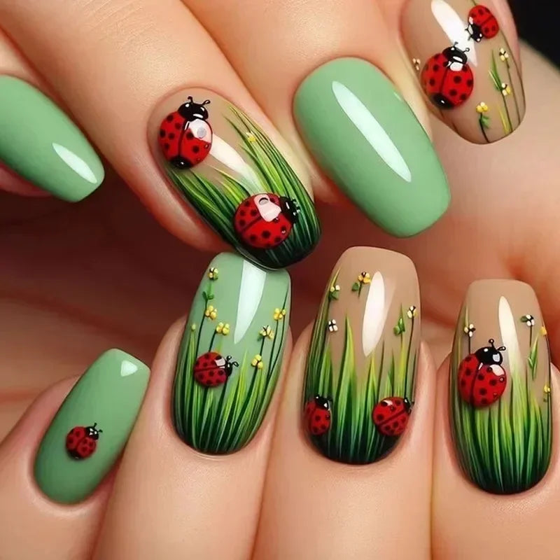 24Pcs Cute Green Square Press On Nails-0
