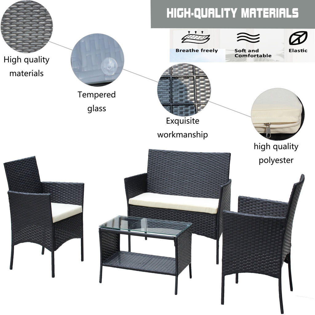 4PC Rattan Patio Set Outdoor Cushioned Wicker Sofa - Beige