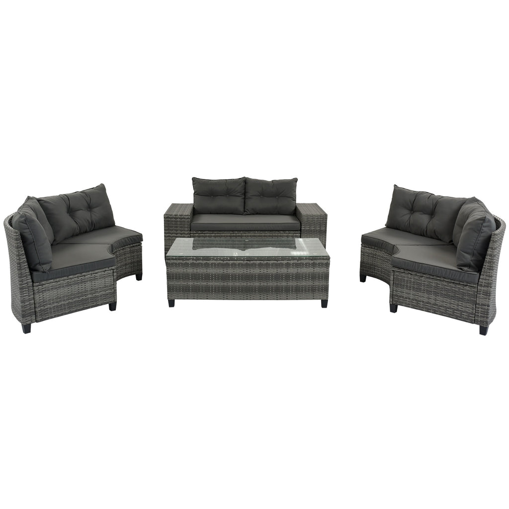 8-Pc Outdoor Wicker Round Sofa Set, Half-Moon All-Weather Curved Sectional