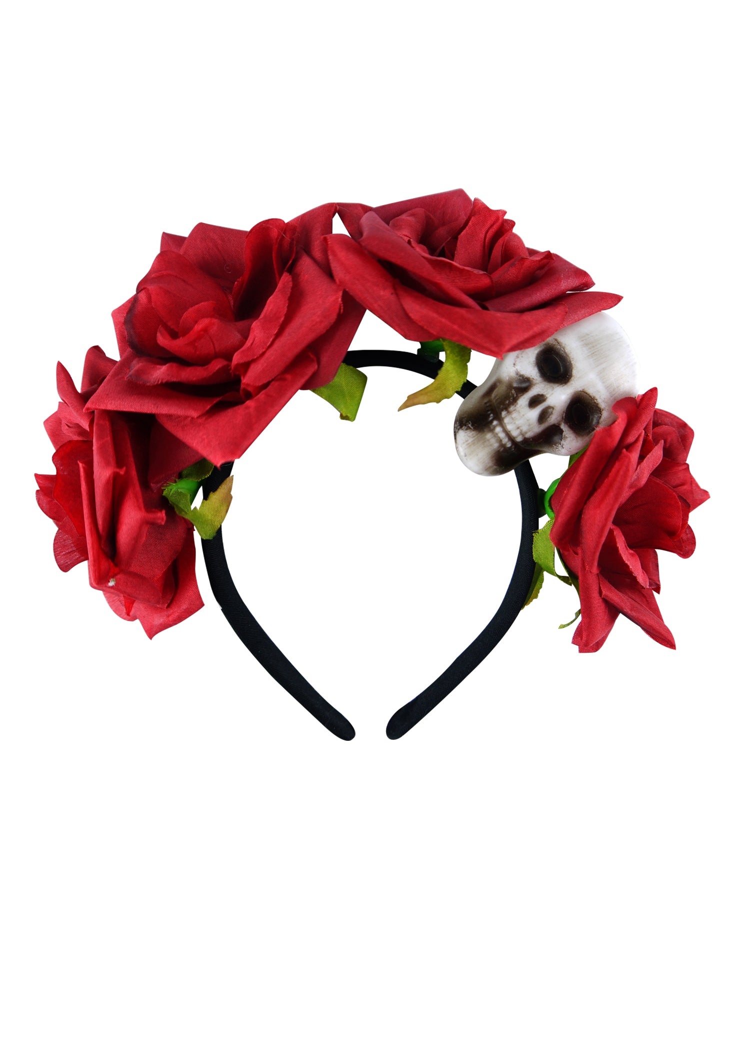 Adult Black Headband With Skull and Flower-0