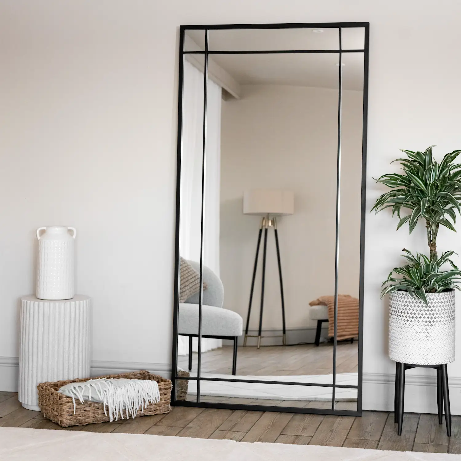 Aimi - Full Length Black Metal Rectangle Window Mirror - 180cm x 90cm-0