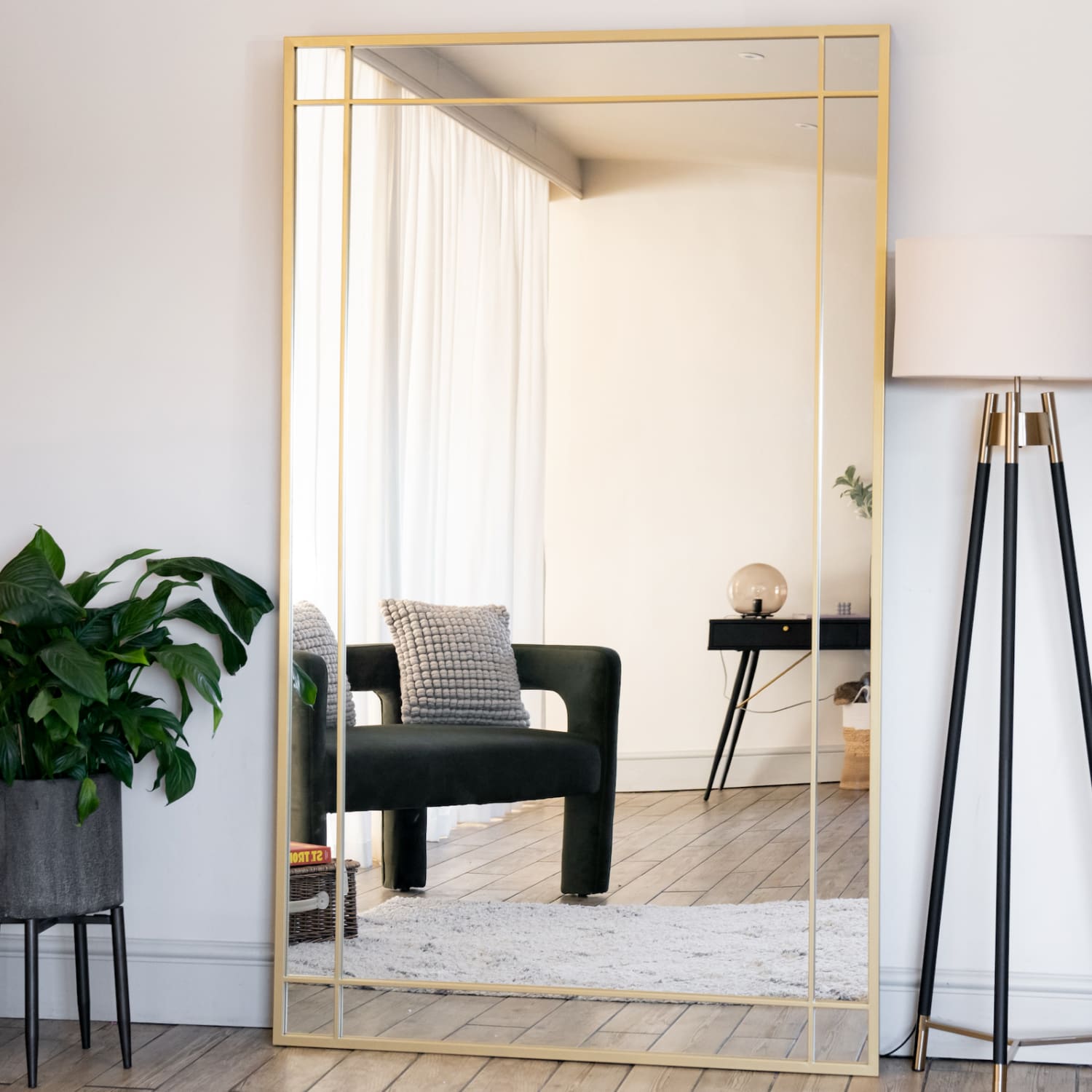 Aimi- Full Length Gold Metal Rectangle Window Mirror - 180cm x 90cm.-0