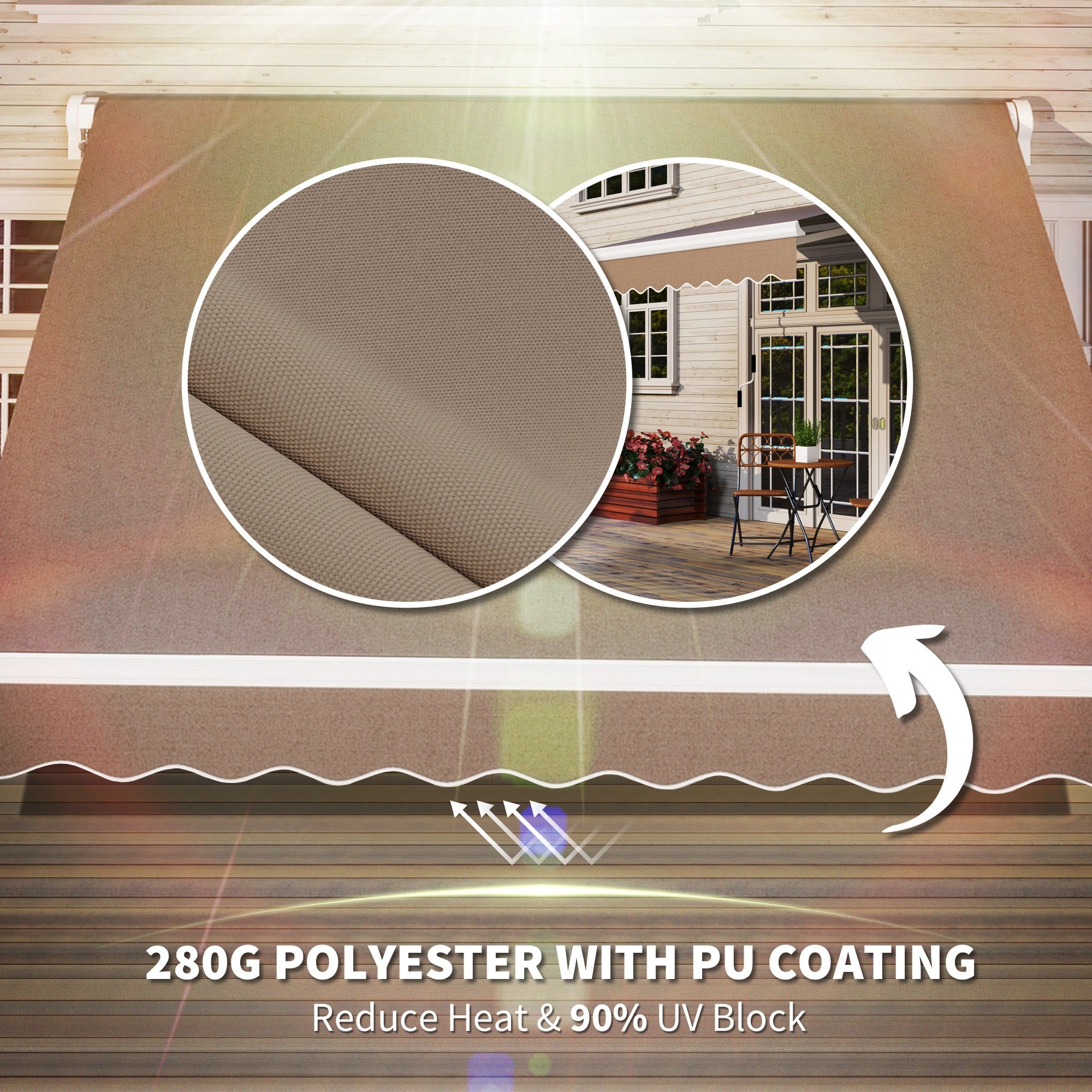 8' X 6.6' Patio Retractable Awning Manual Exterior Sun Shade Deck Window Cover, Brown