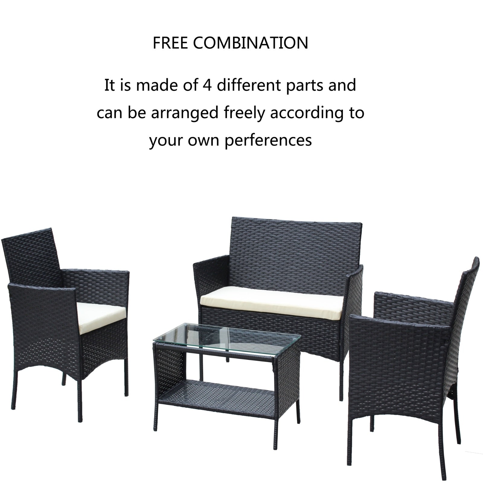 4PC Rattan Patio Set Outdoor Cushioned Wicker Sofa - Beige