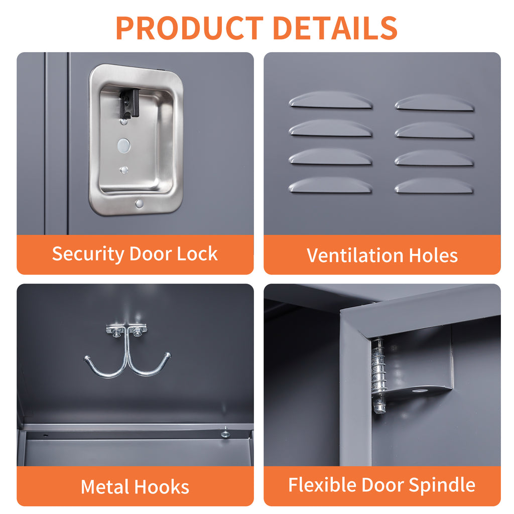 6 Door Metal Lockers With Lock For Employees,Storage Locker Cabinet  For Home Gym Office School Garage,Gray