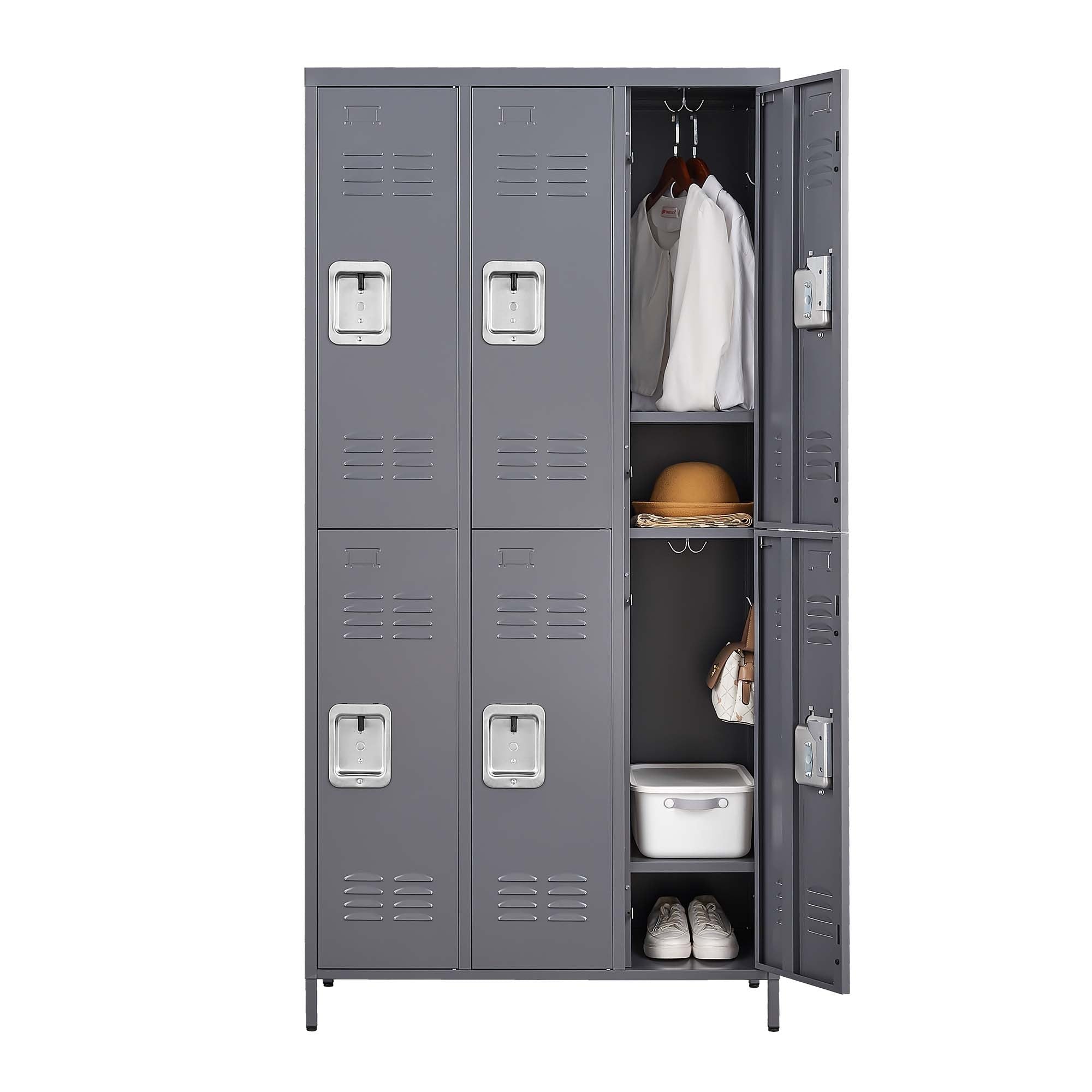 6 Door Metal Lockers With Lock For Employees,Storage Locker Cabinet  For Home Gym Office School Garage,Gray