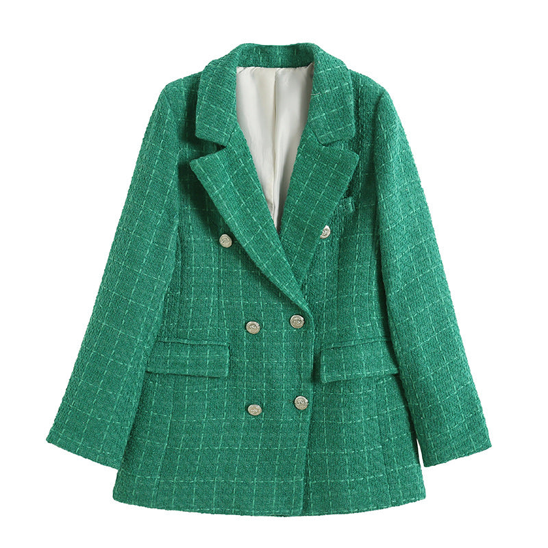 Womens 4-Color Textured Double-Breasted Midi Blazer