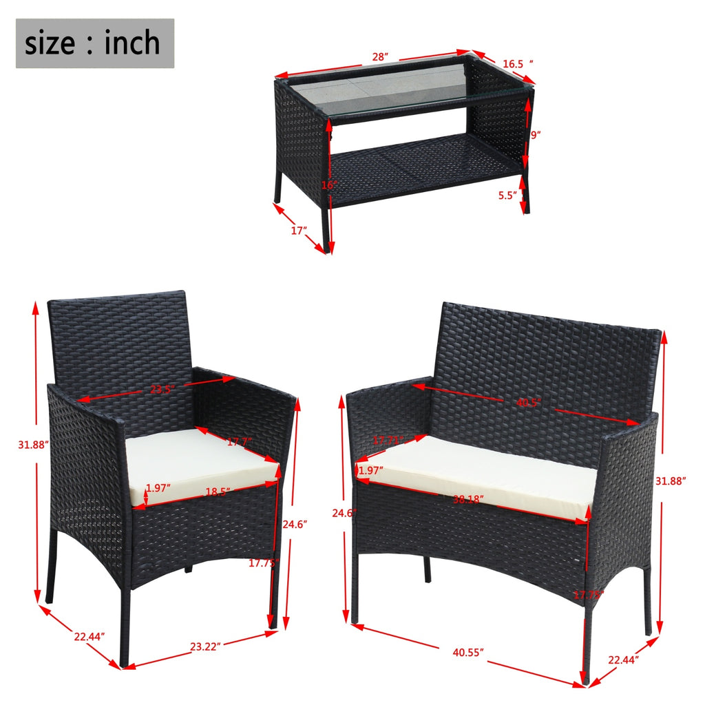 4PC Rattan Patio Set Outdoor Cushioned Wicker Sofa - Beige