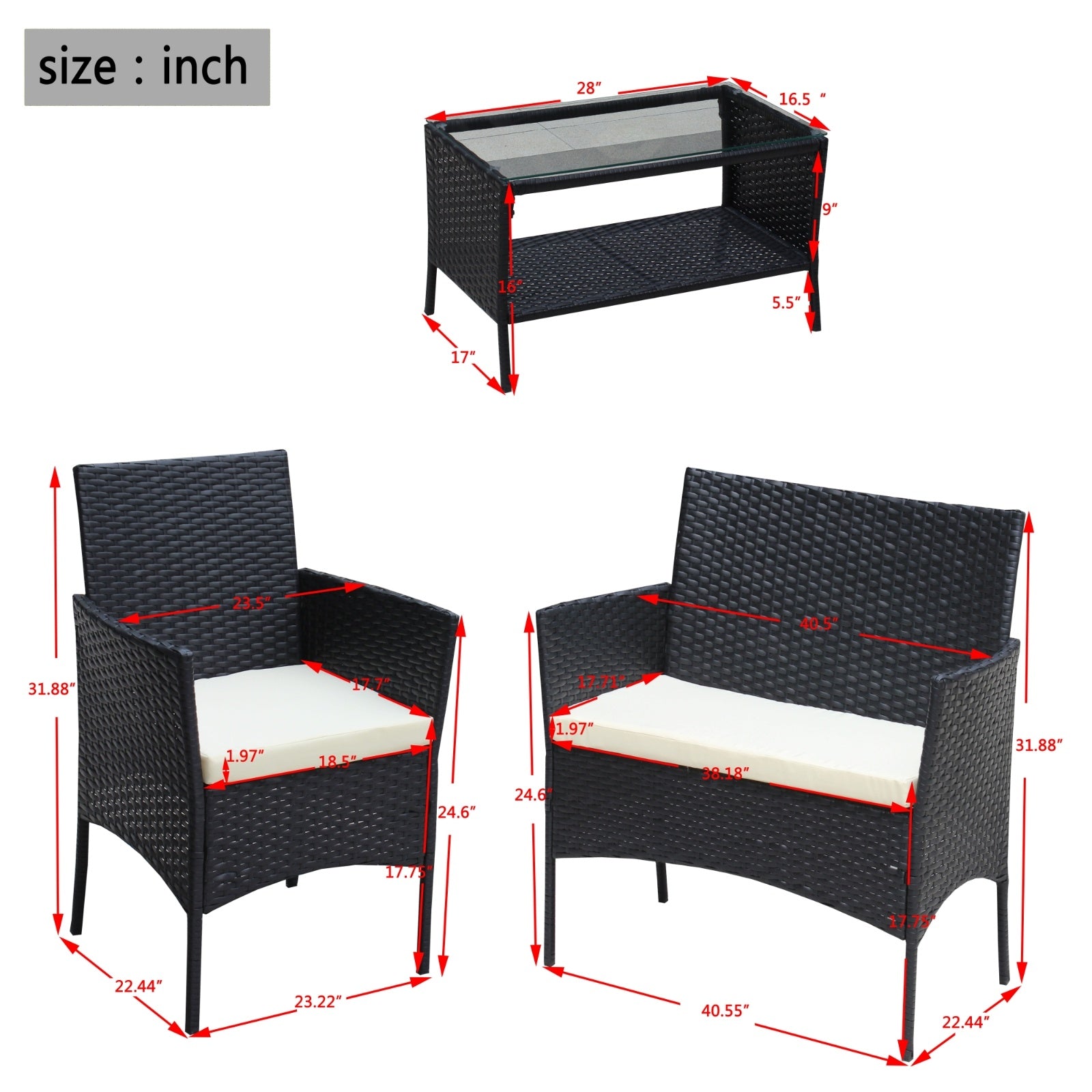 4PC Rattan Patio Set Outdoor Cushioned Wicker Sofa - Beige