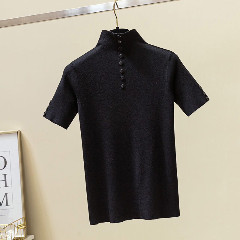 T-shirt Bottoming Shirt Knitted Women Half High Collar