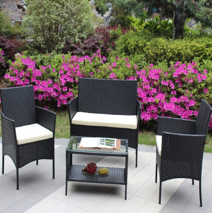 4PC Rattan Patio Set Outdoor Cushioned Wicker Sofa - Beige