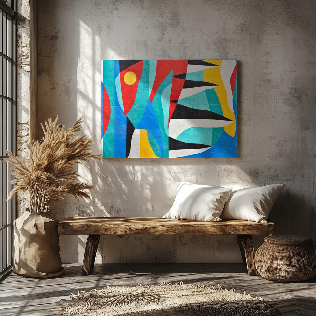 Abstract Graffiti Tides in Motion - Framed Canvas Wall Art Print-1